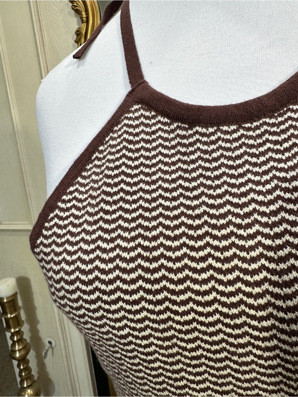 Abercrombie & Fitch Dress S Knit Halter Chevron Mini Resortette Retro Y2K - Picture 2 of 11